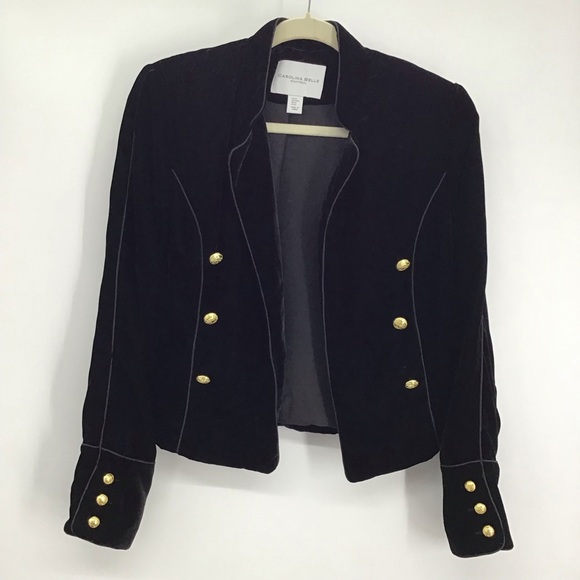 Carolina Belle Montreal Military Style Velour Blazer Jacket Black Career Size M - Picture 1 of 8